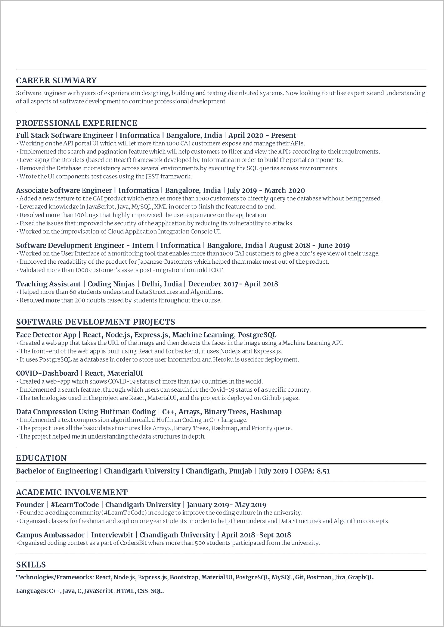 Core Java Resume For 2 Years Experience