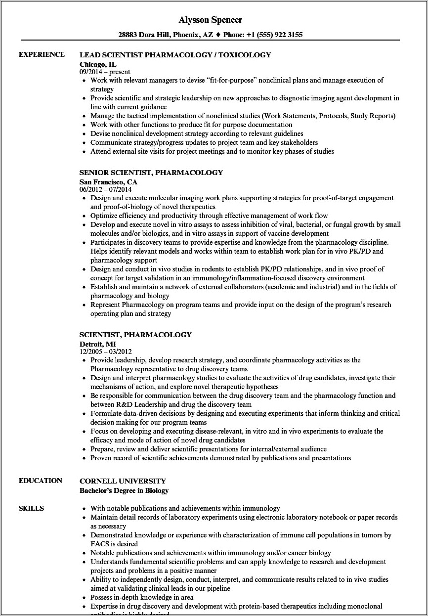 Cornell Arts And Sciences Resume Template