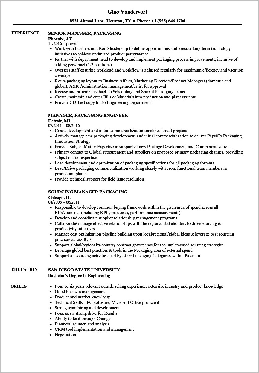 Cosmetic Filling Production Manager Resume