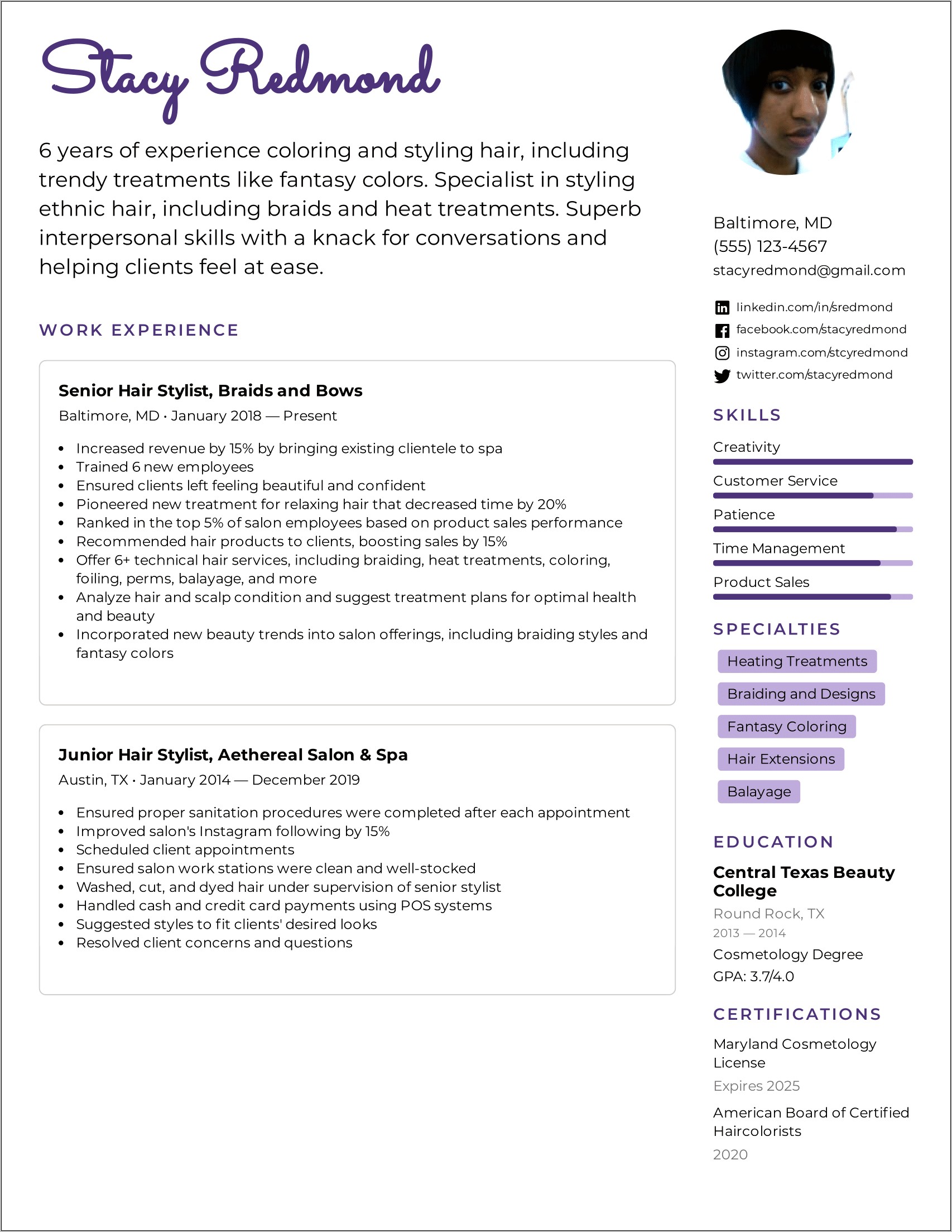 Cosmetology Summary For Resume Examples