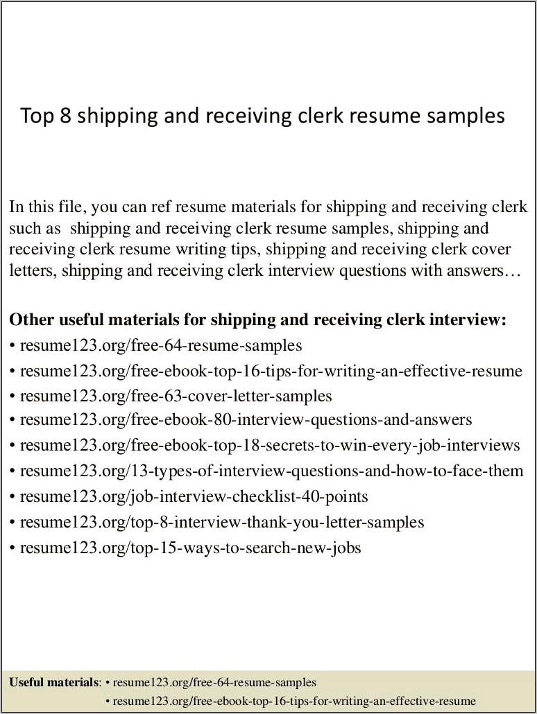 Costco Receiving Clerk Job Description Resume