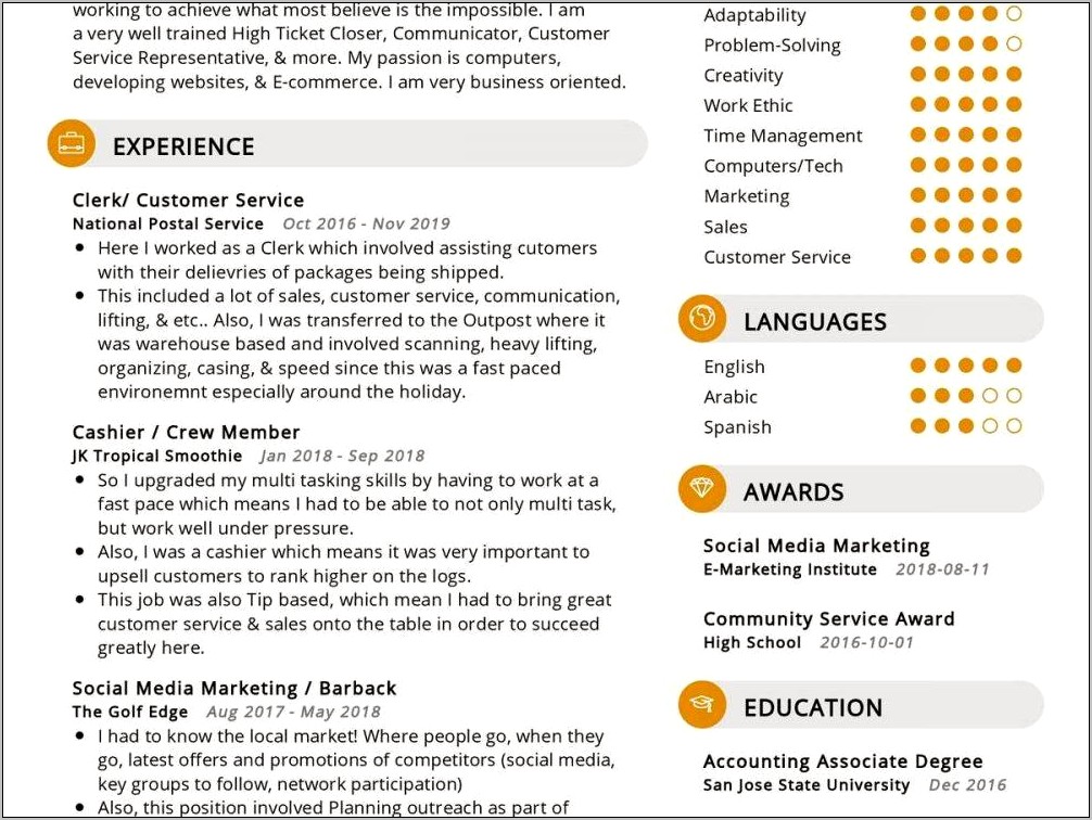 Costumer Service Being A Skill In A Resume