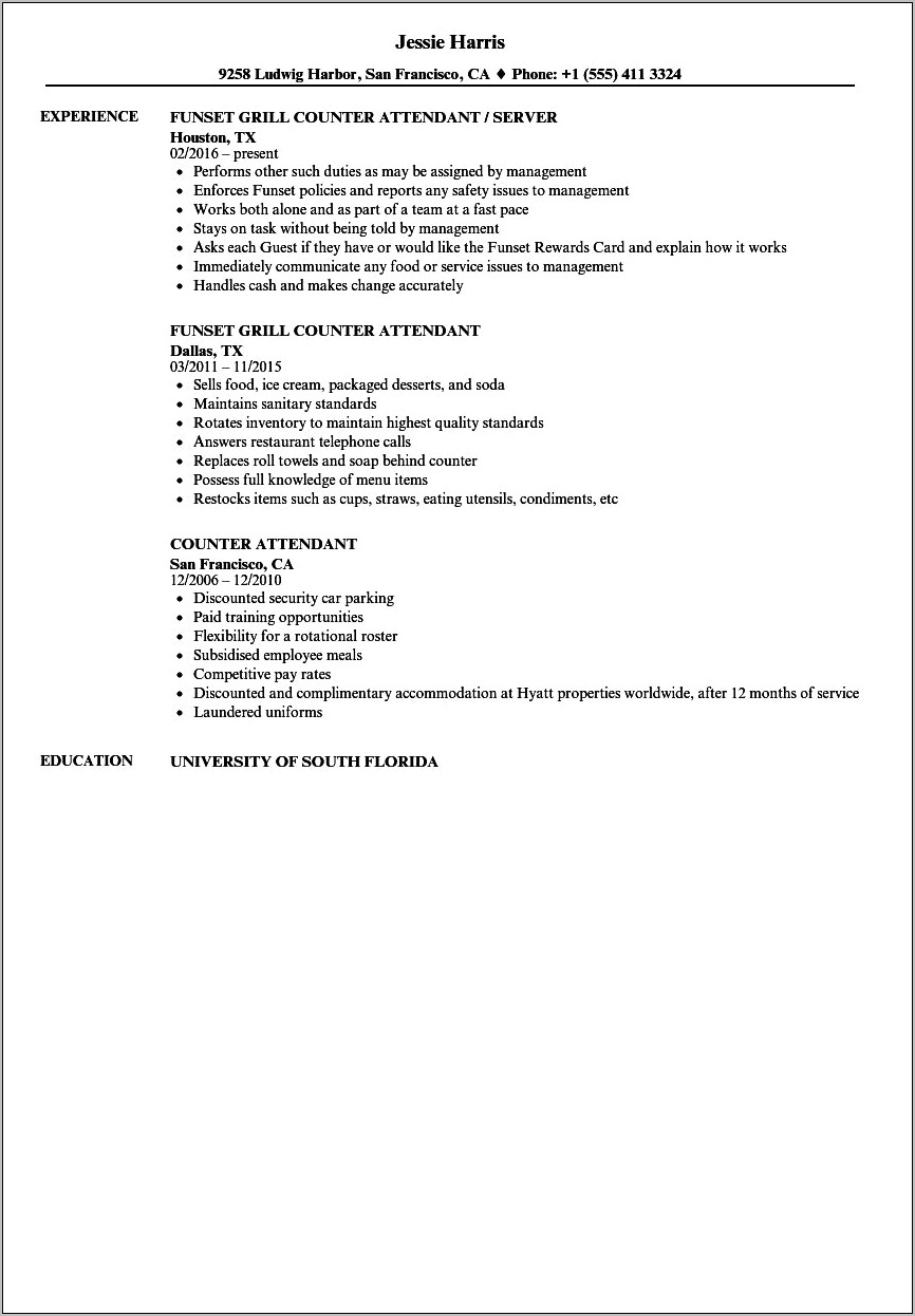Counter Girl Job Registor Work Resume Description
