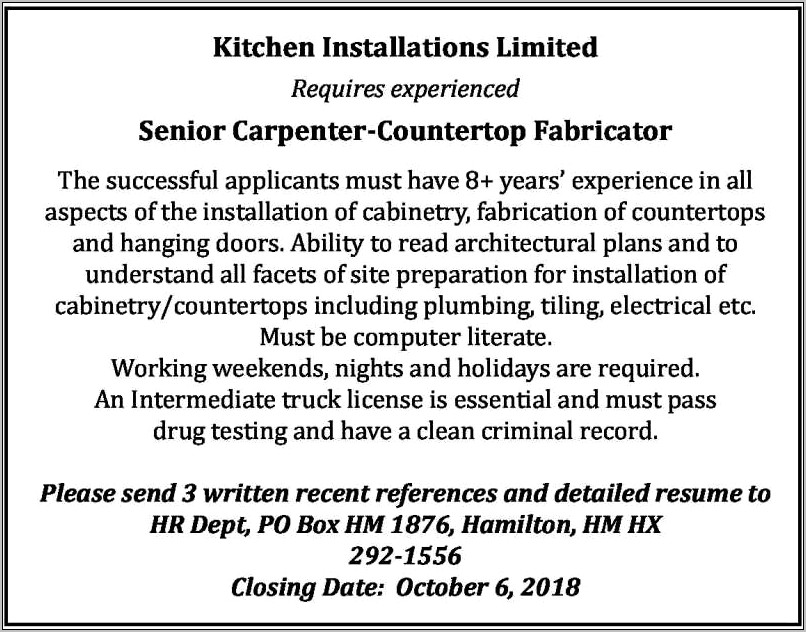Countertop Fabricator Job Description For Resume