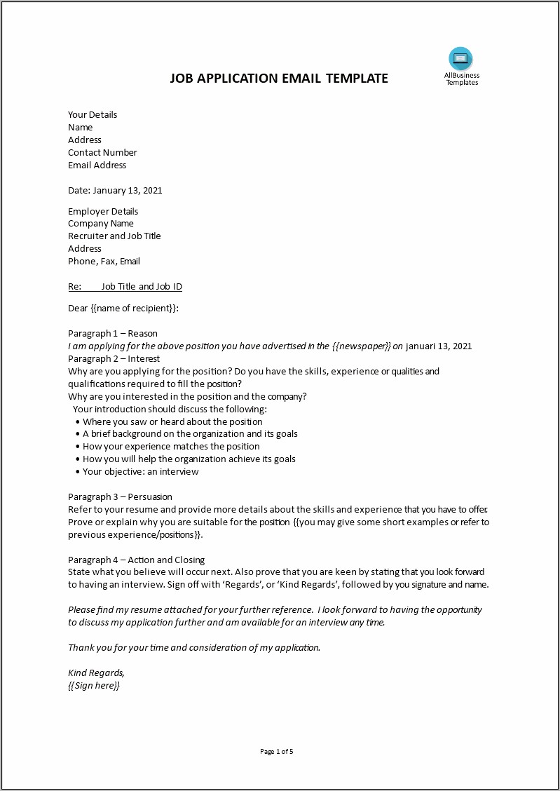 Cover Letter And Resume Email Title