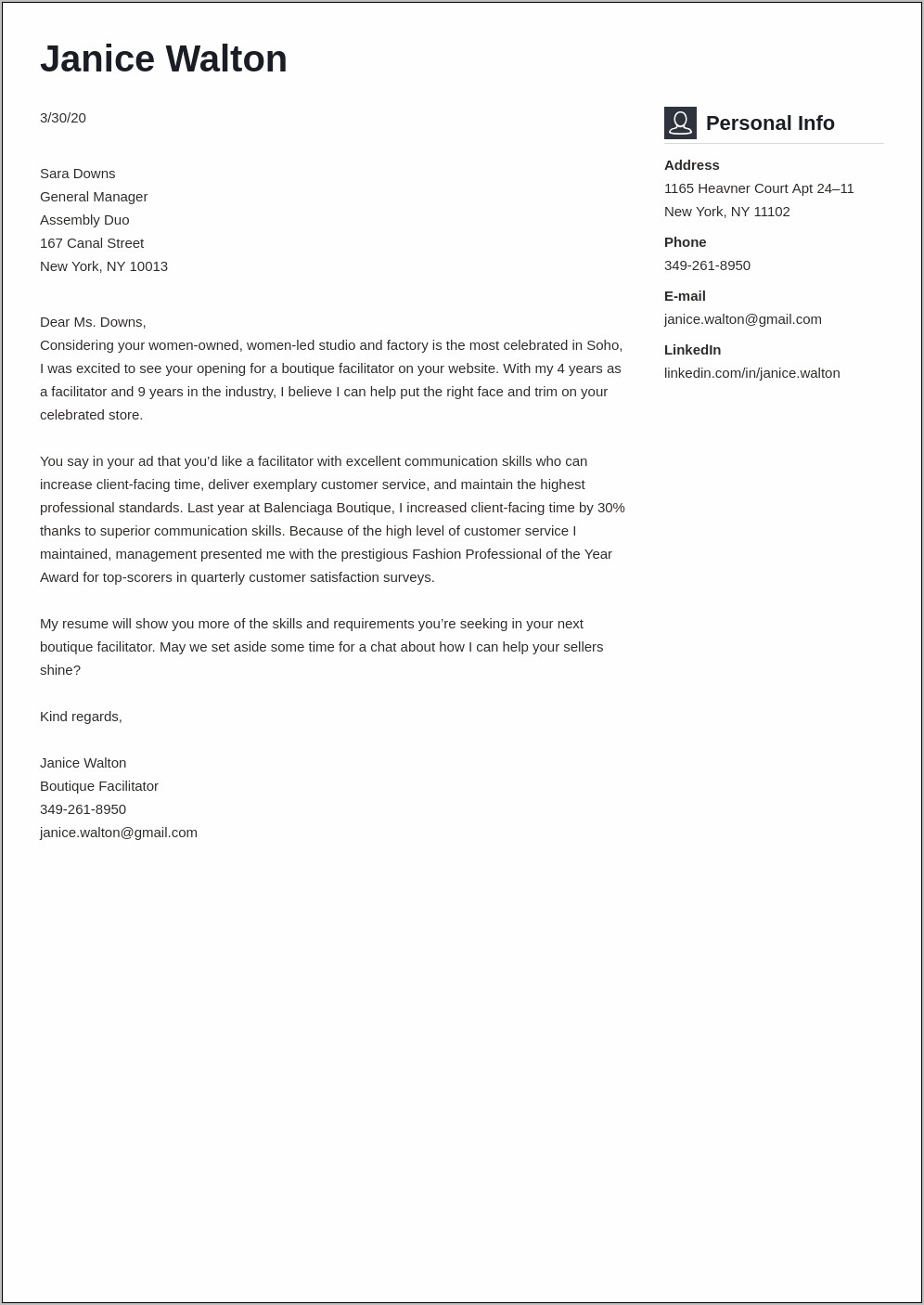 Cover Letter And Resume Sample By Industry