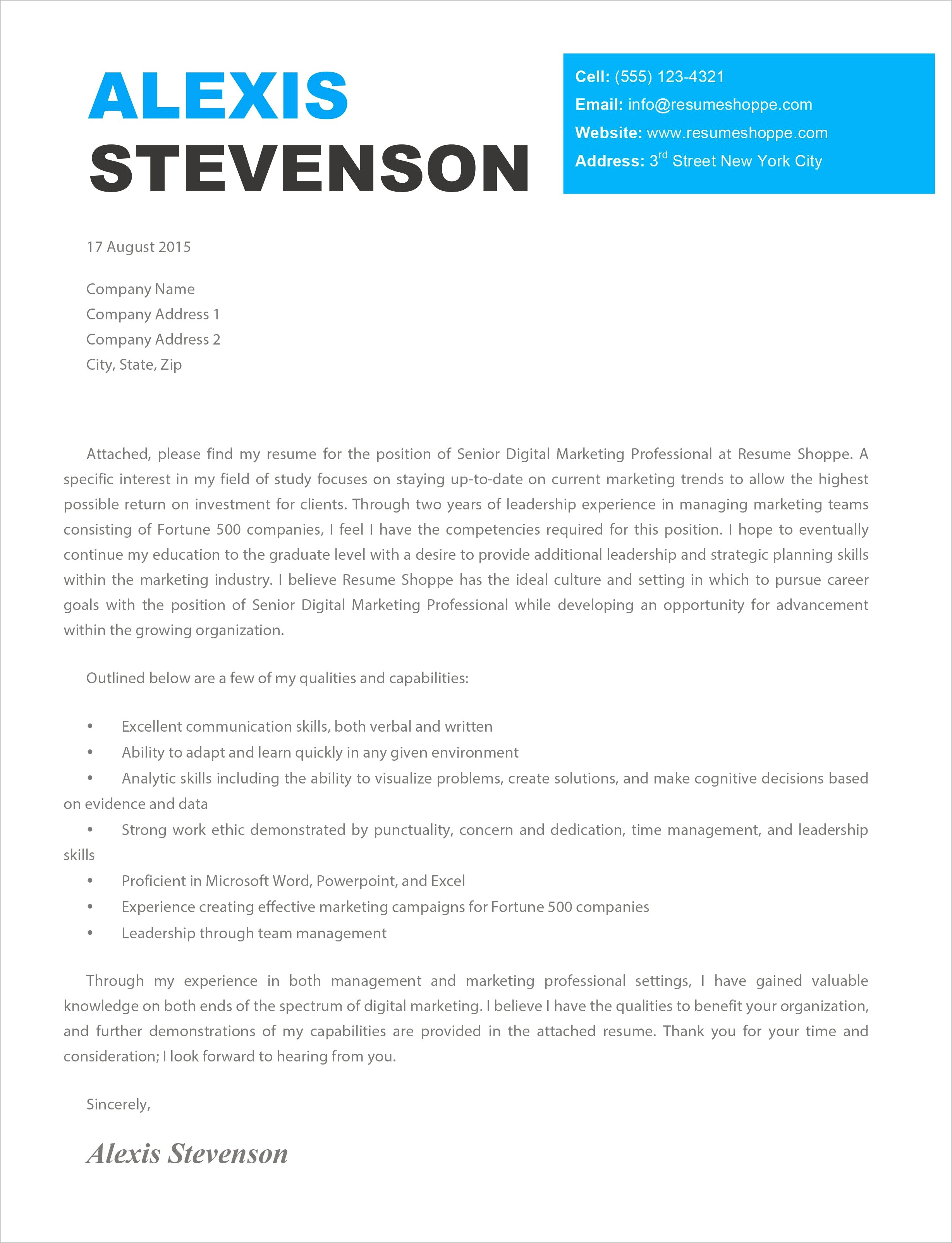 Cover Letter Examples For Resume Examples