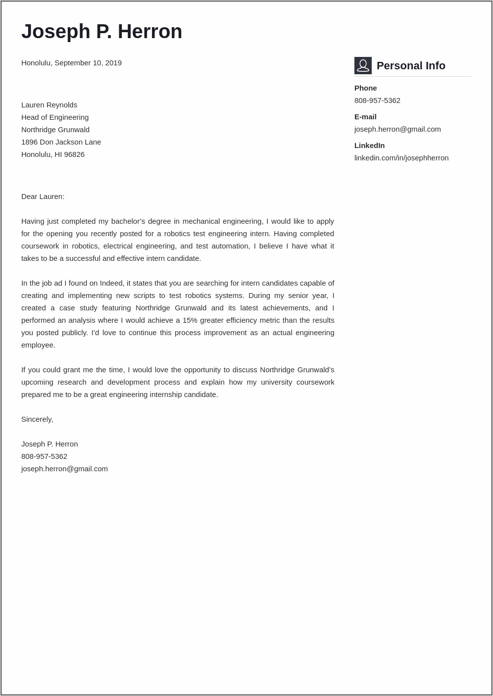 Cover Letter Examples Of Aerospace Resume