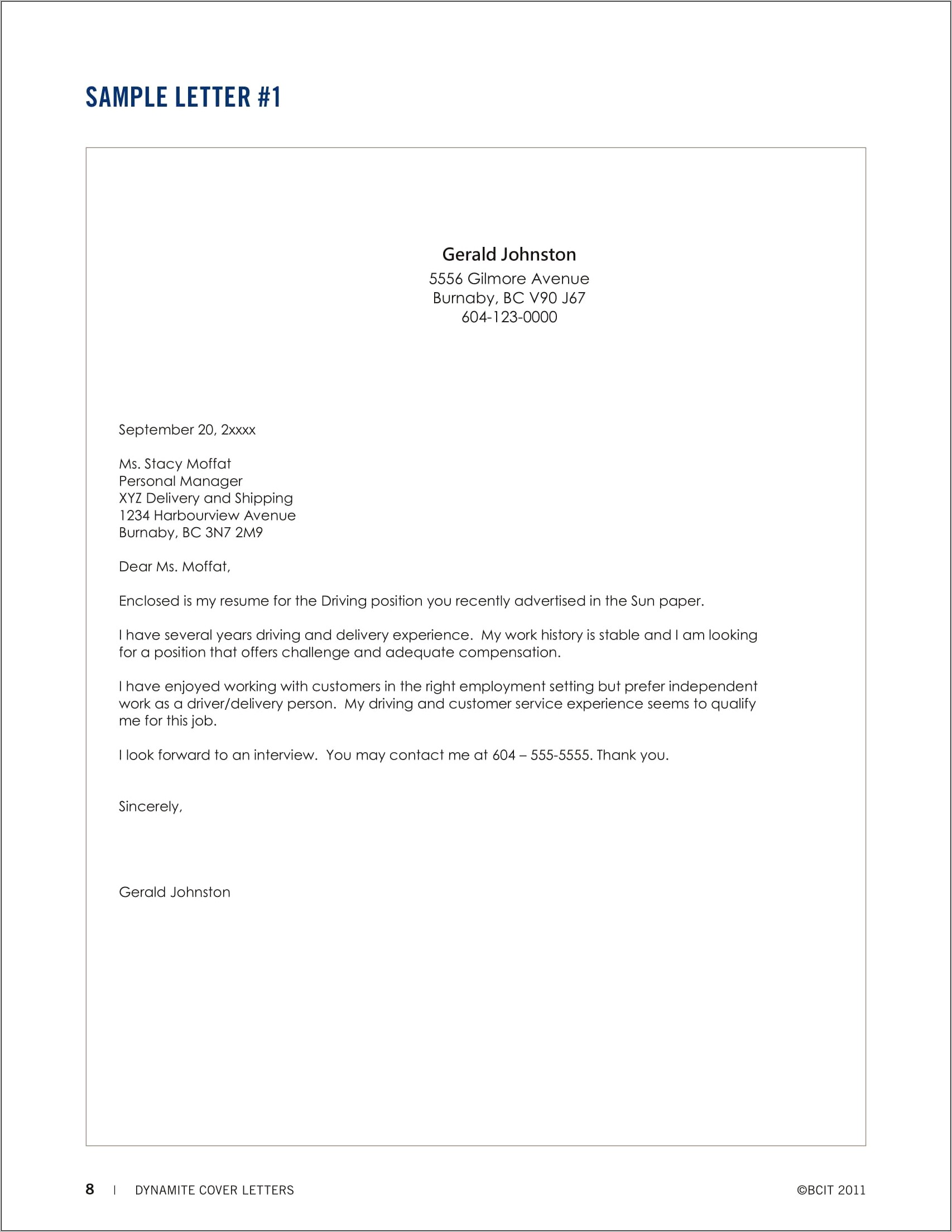 Cover Letter For A Resume Pdf