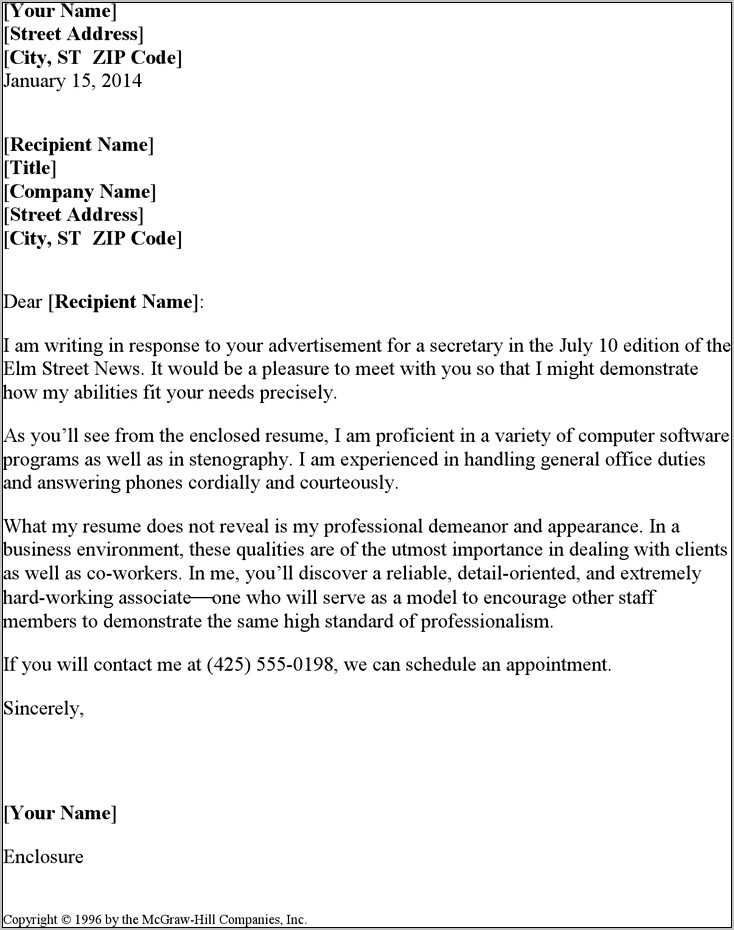 Cover Letter For A Secretary Resume
