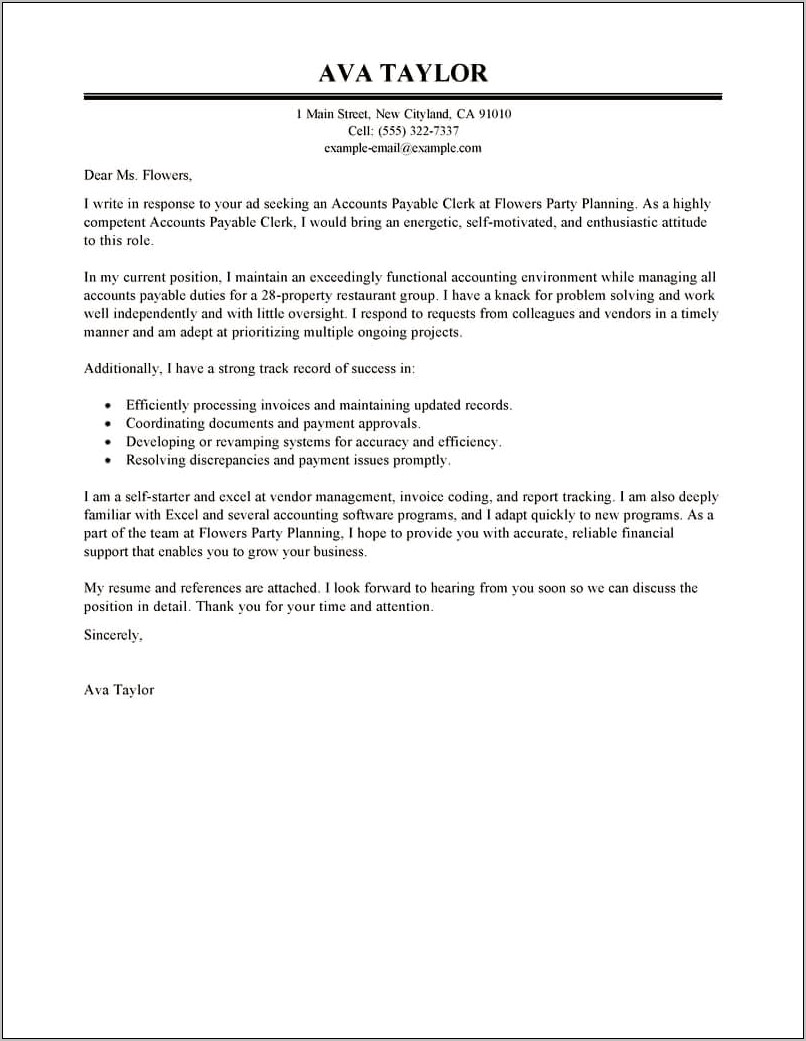 Cover Letter For Accounting Job Resume