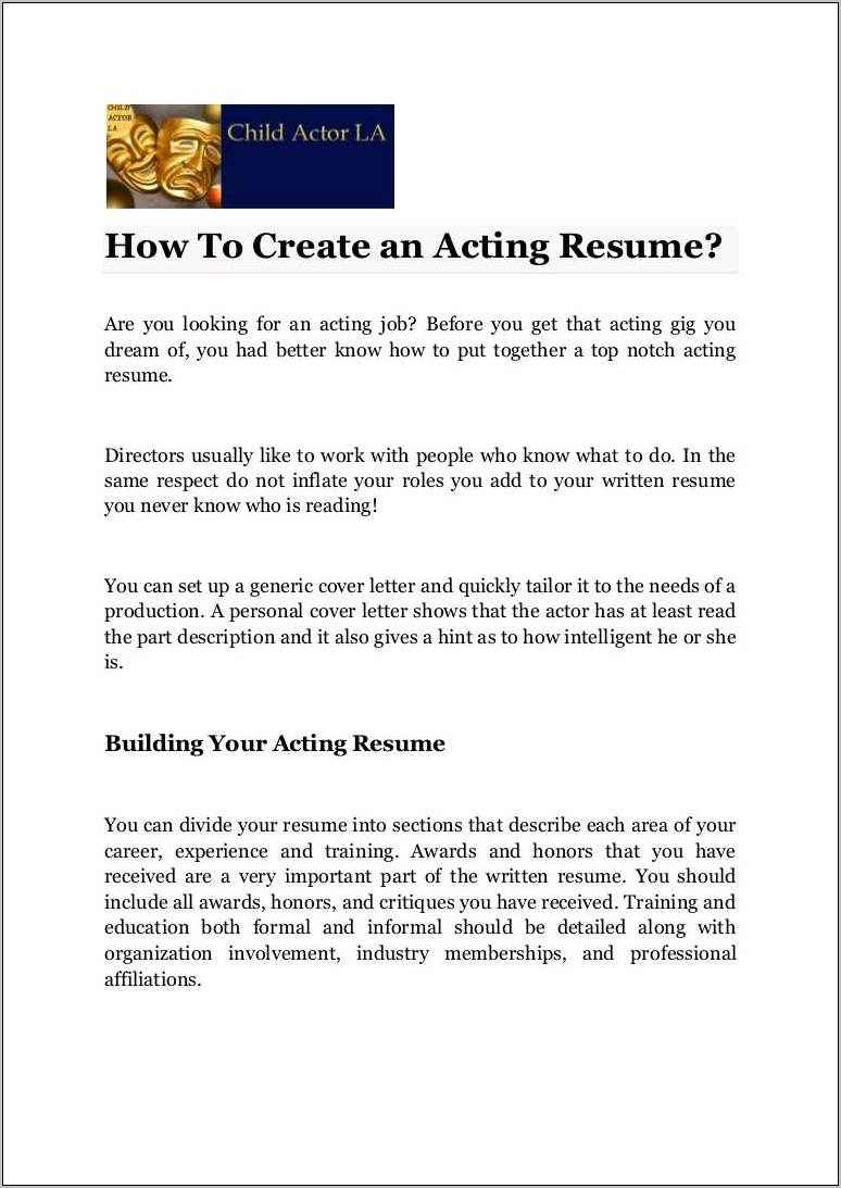 Cover Letter For Head Shot And Resume Acting
