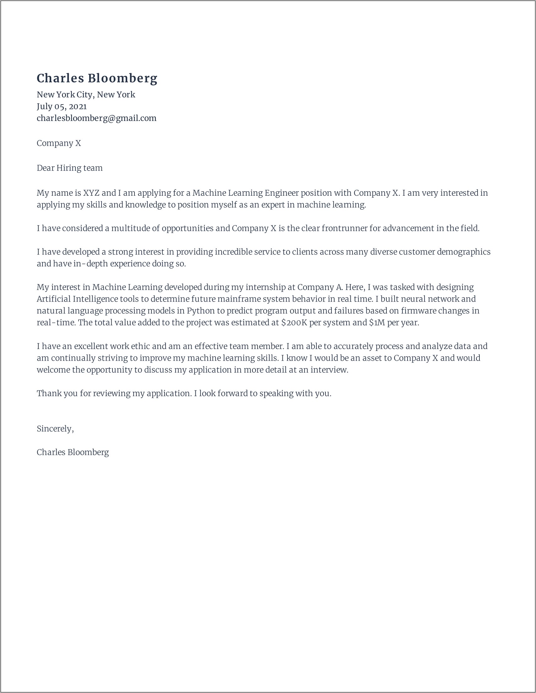 Cover Letter For Mining Engineer Resume