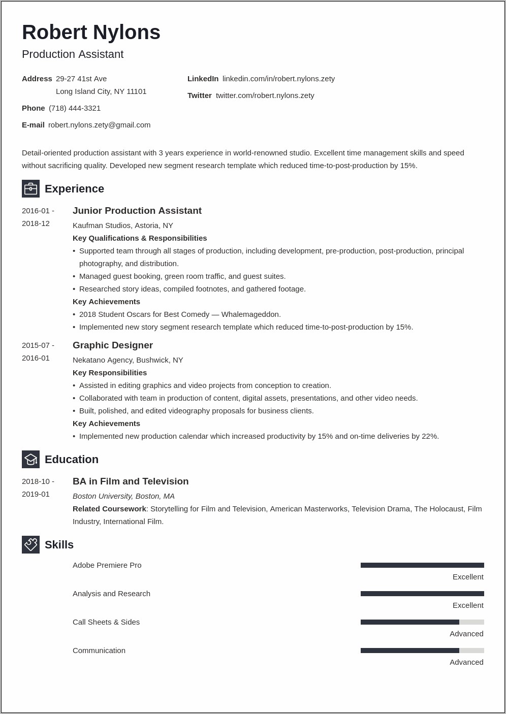 Cover Letter For Resume Examples Television Production