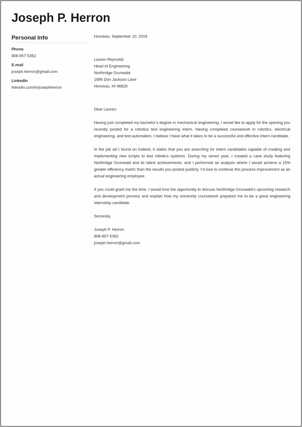 Cover Letter For Resume Of Electronics Engineer