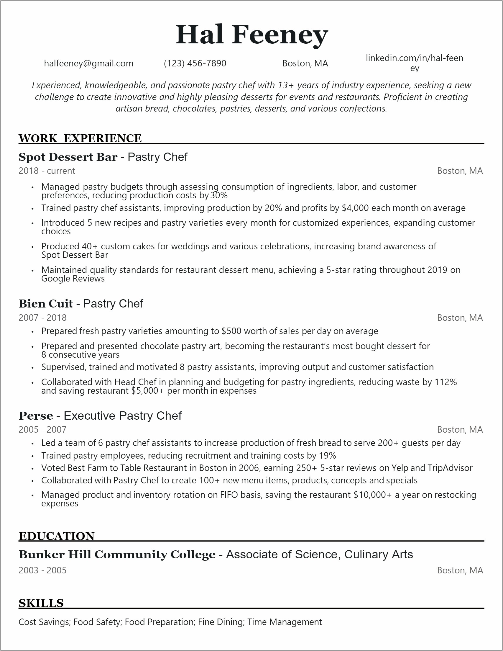 Cover Letter For Resume Pastry Chef
