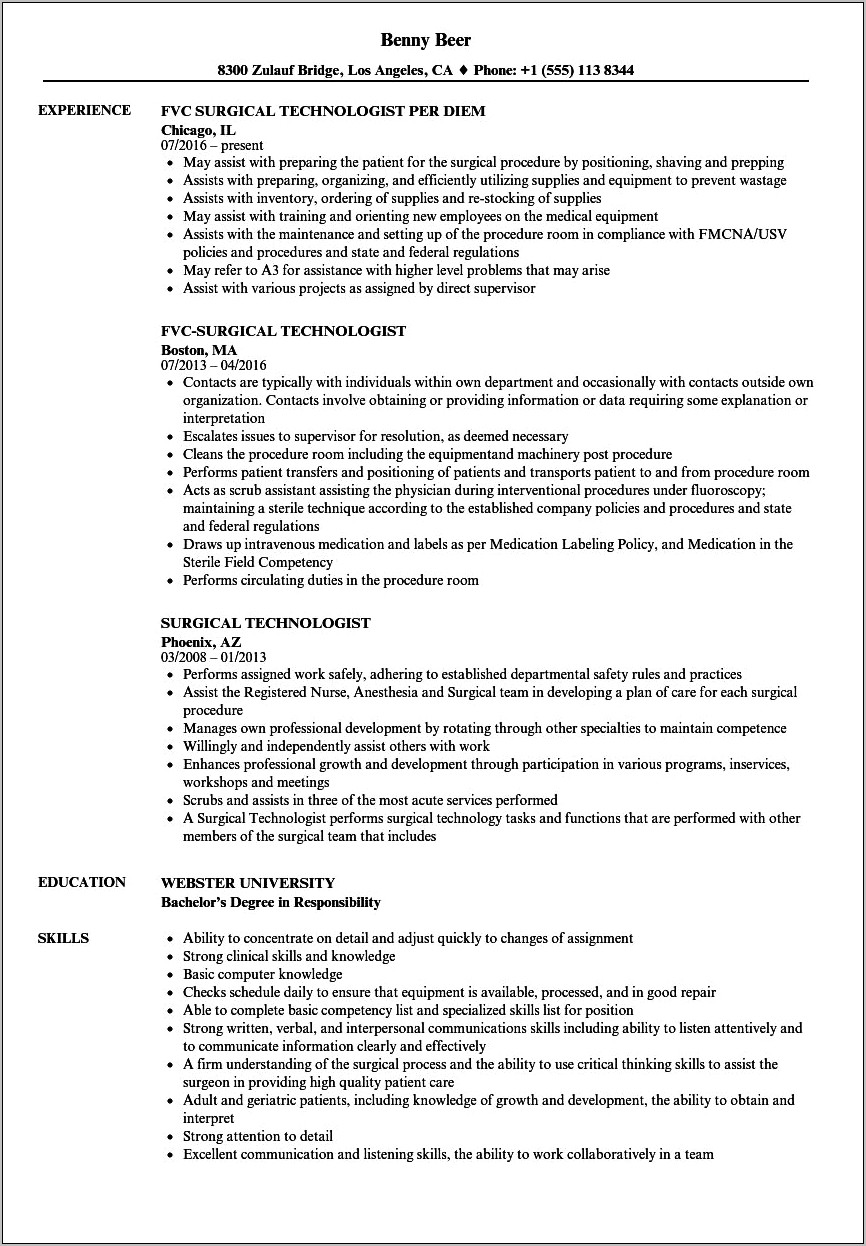 Cover Letter For Resume Surgical Technologist