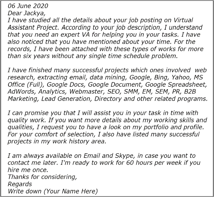 Cover Letter For Resume Virtual Assistant