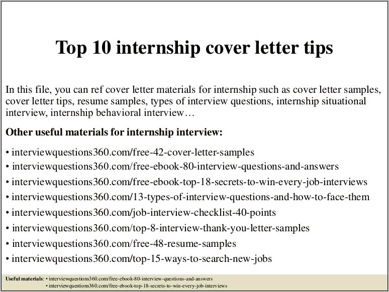 Cover Letter Of Resume For Internship