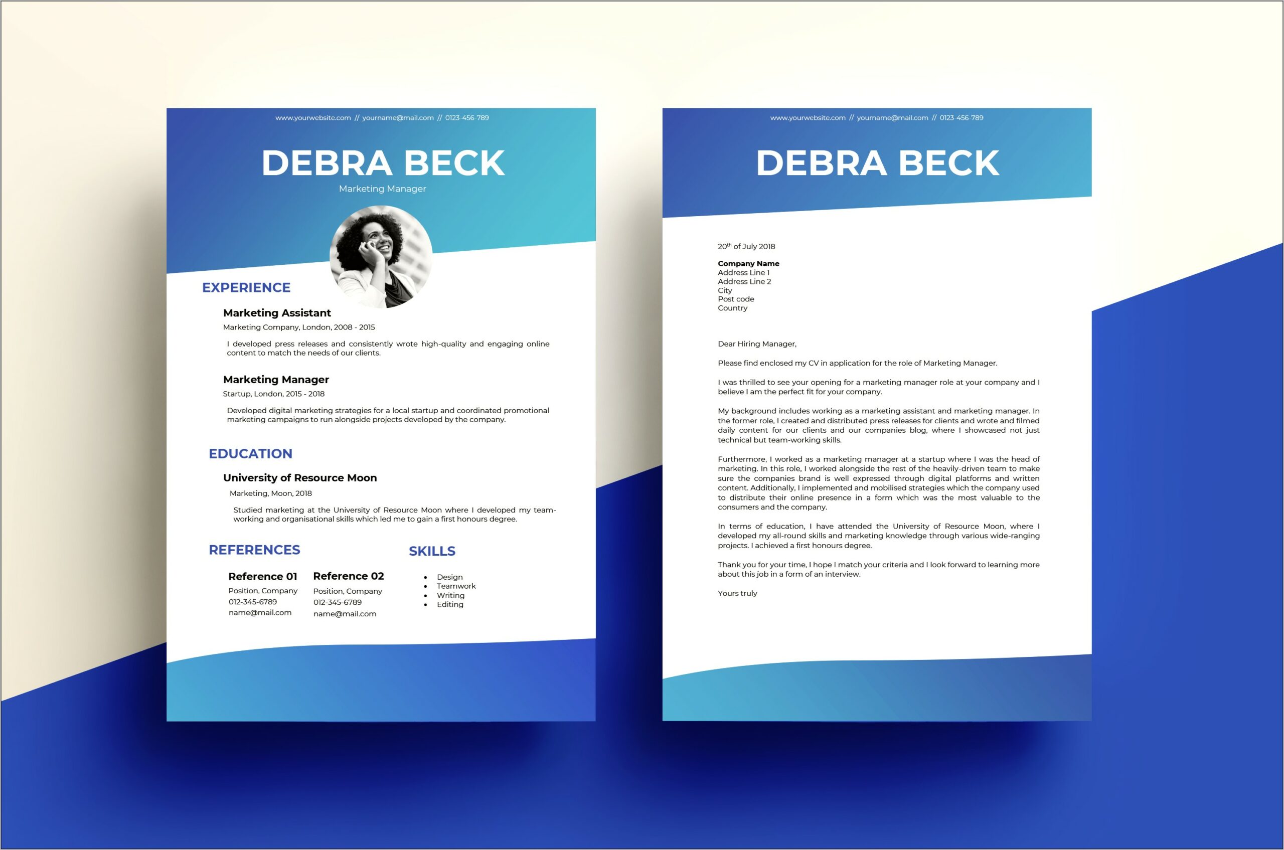 Cover Letter Resume Template Simple Blue Grey