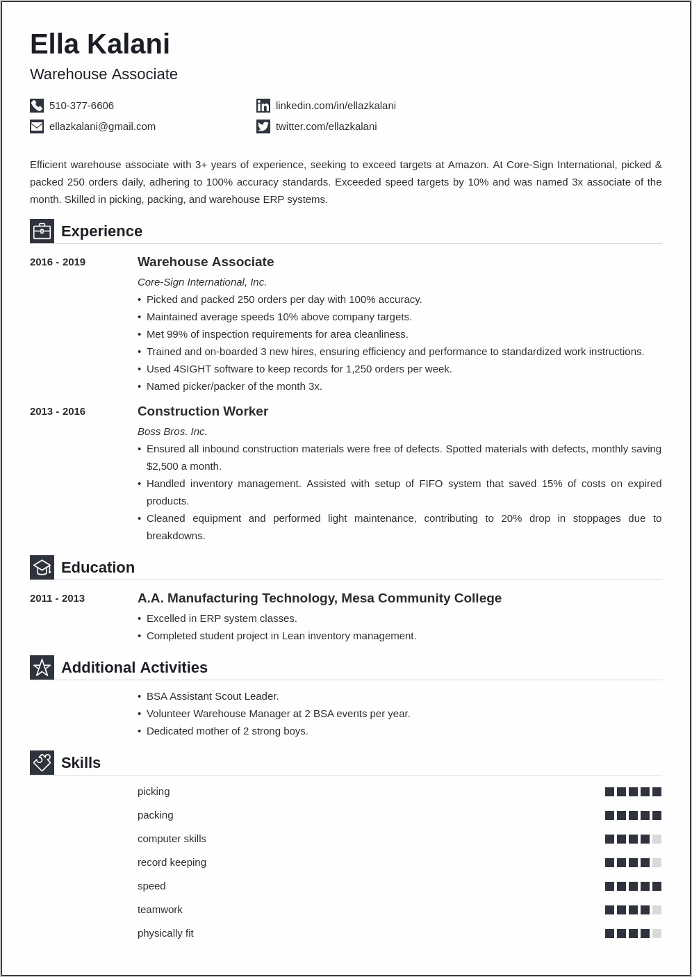 Cover Letter Resume Warehouse Person Sample