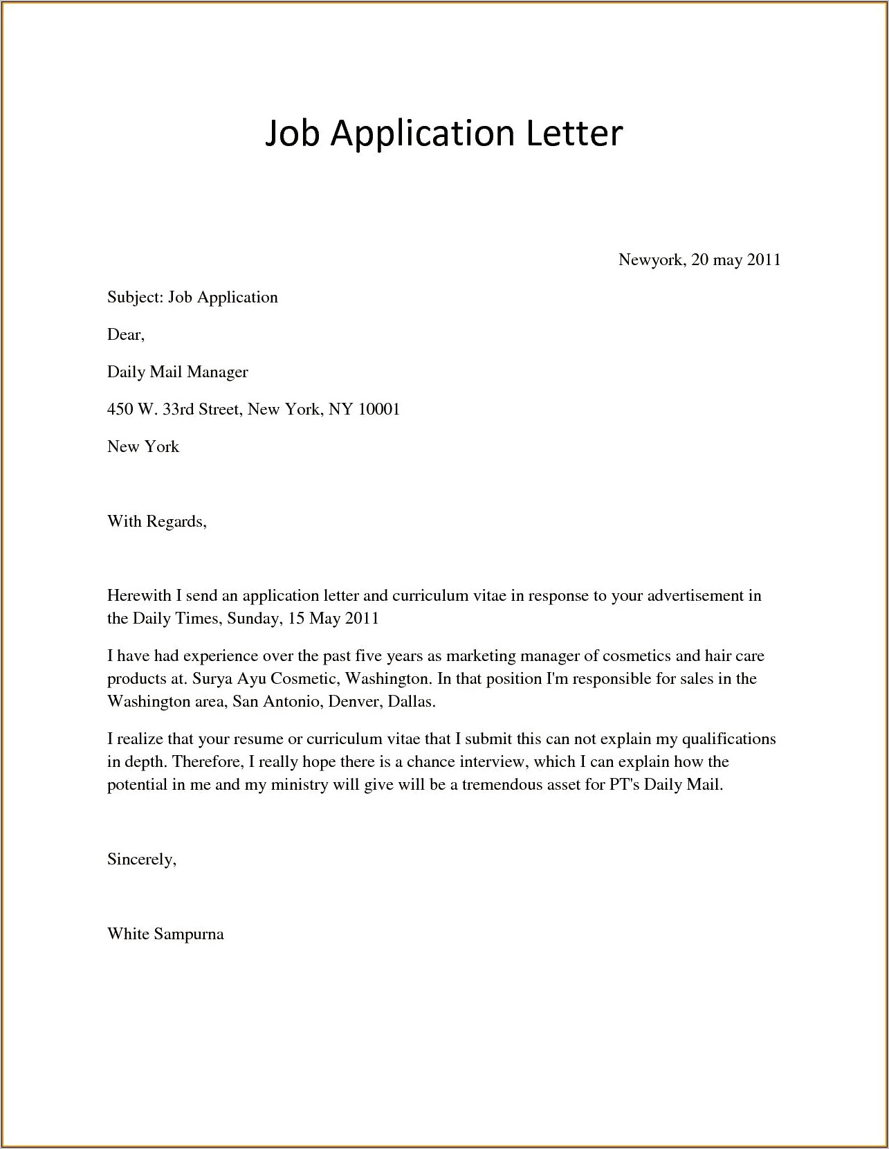 Cover Letter To Submit A Resume