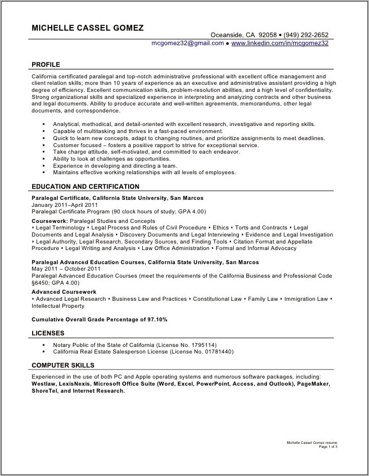 Cover Page Example For Resume Paralegal