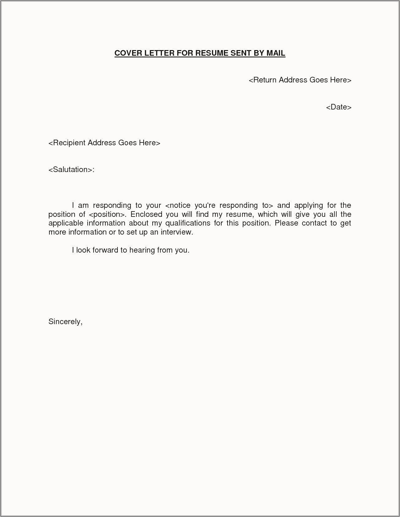 Covering Letter For Sending Resume Through Email