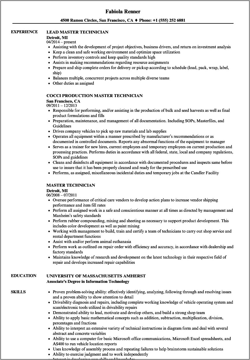 Cox Communications Field Technician Resume Description