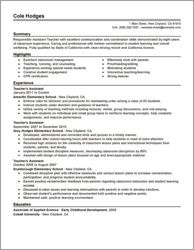 Create A Resume For Teaching Job