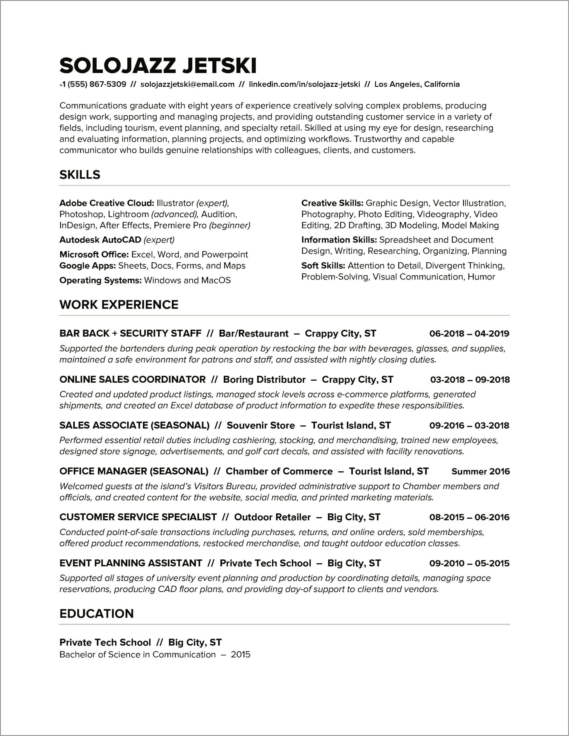 Created Experience To Put On A Resume