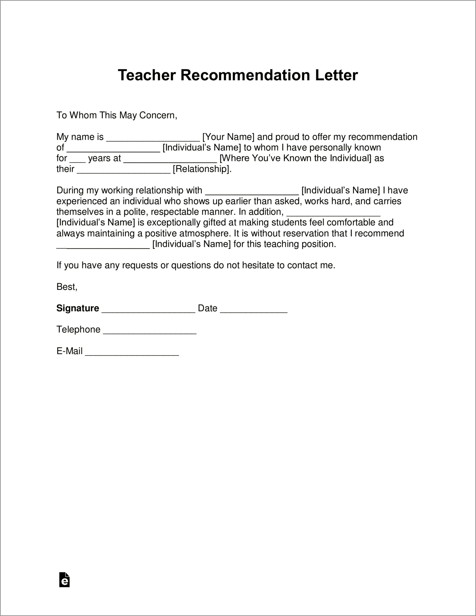 Creating A Resume For A Letter Of Recommendation