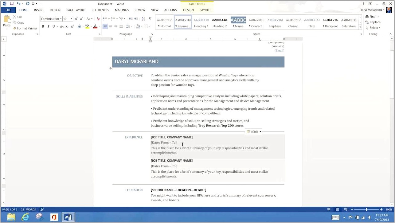 Creating A Resume From Scratch In Word