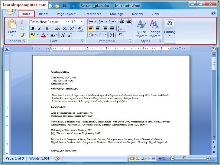 Creating A Resume On Word 2007