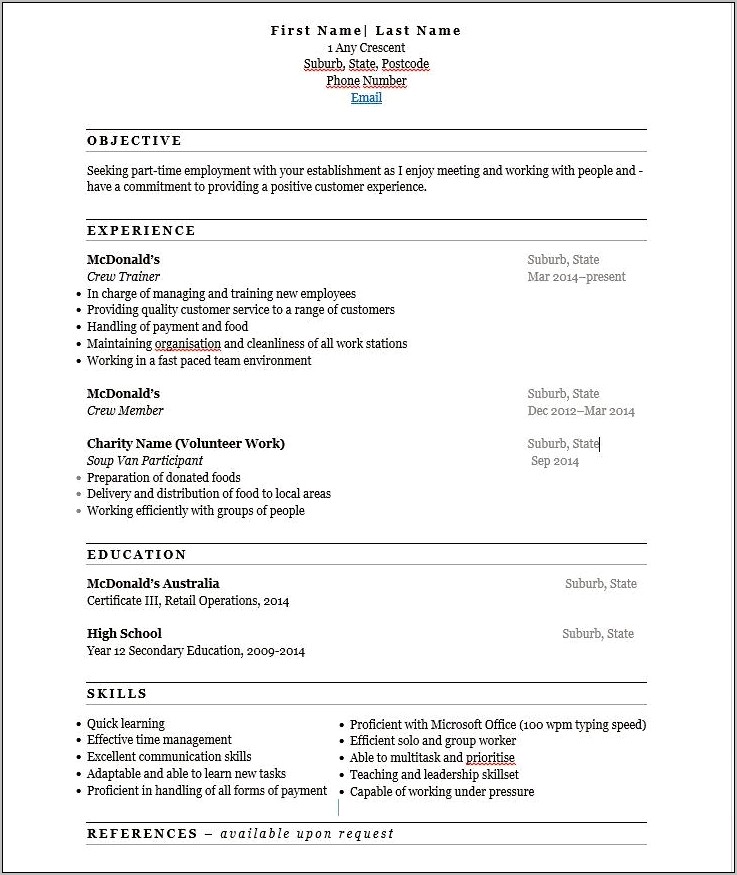 Crew Trainer Job Description For Resume