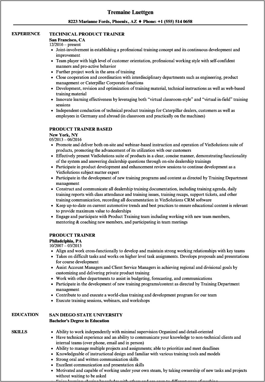 Crew Trainer Job Description Resume