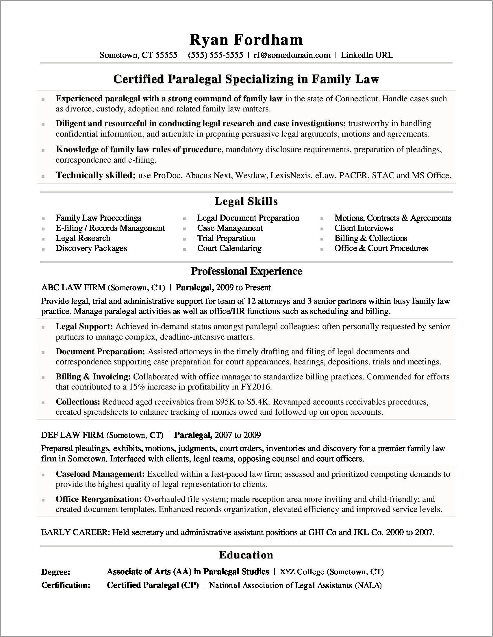Criminal Paralegal Job Description Resume