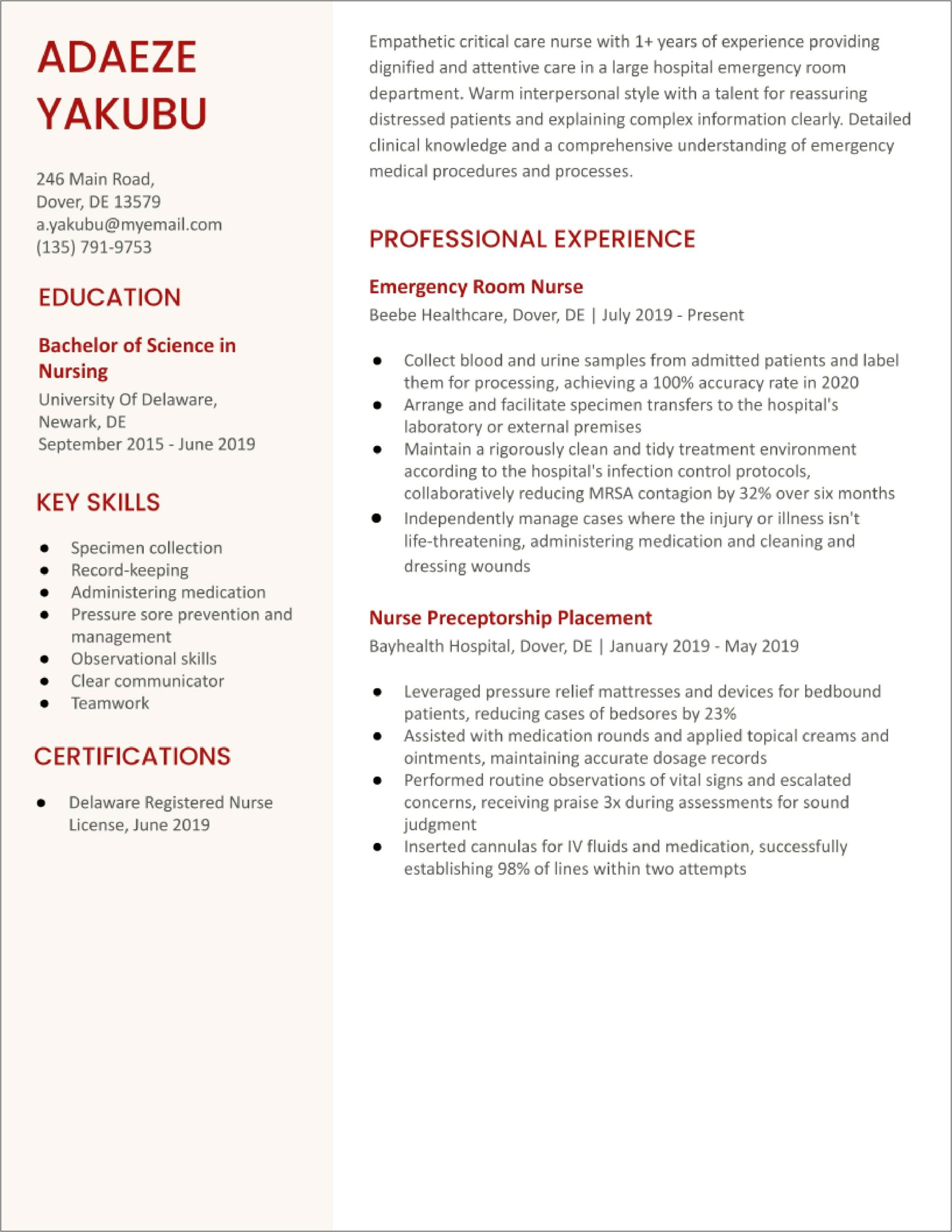 Critical Care Nurse Job Description For Resume