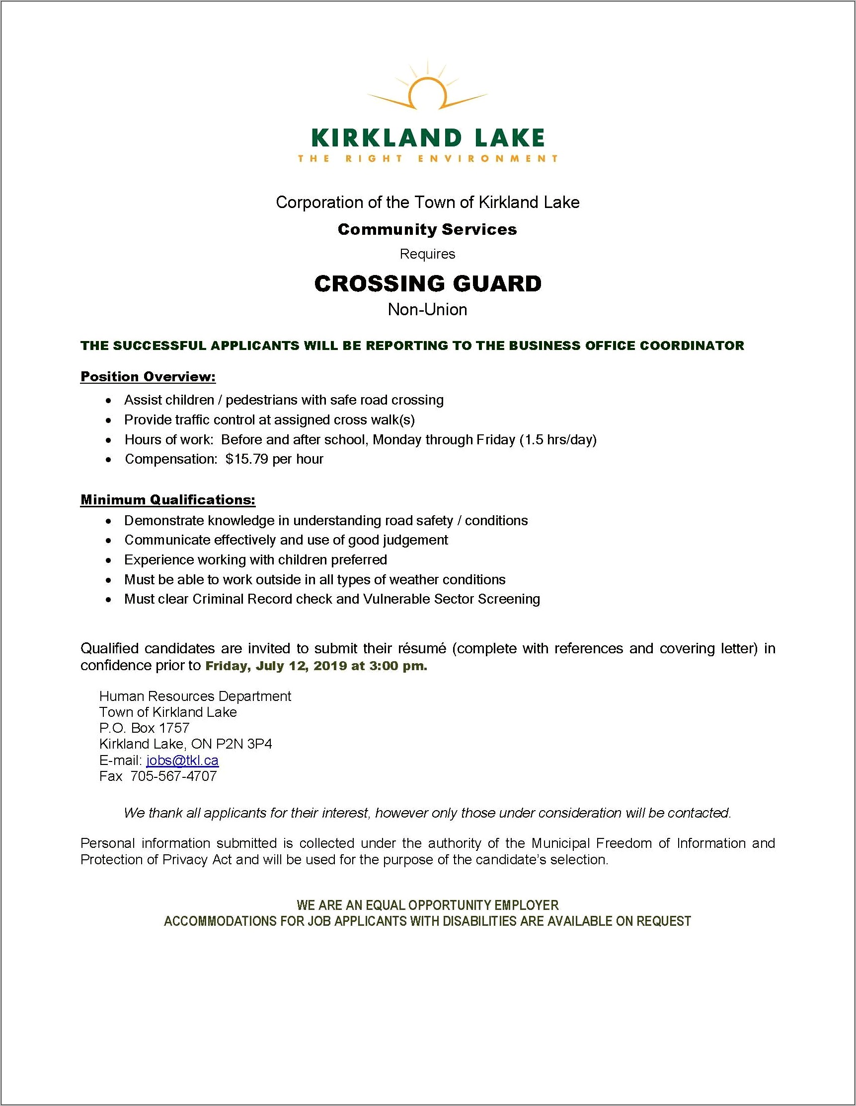 Crossing Guard Job Description For Resume