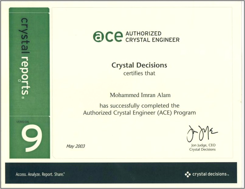 Crystal Report Developer Resume Sample