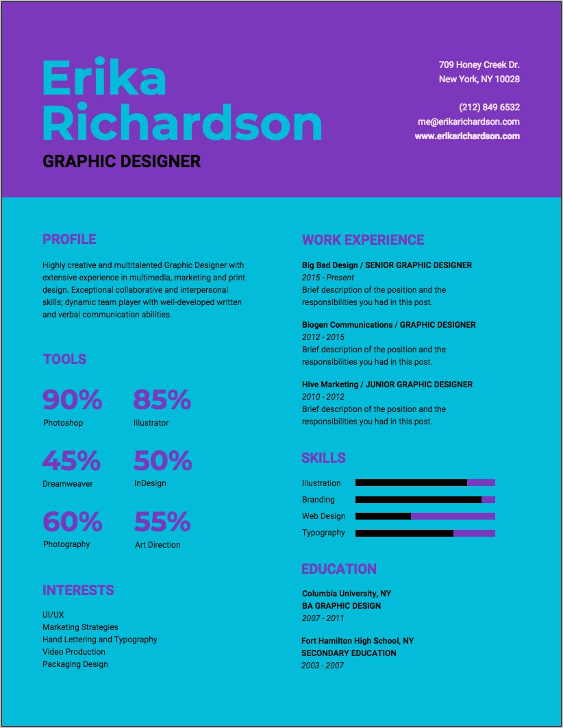 Current Resume Template For A Graphic Designer