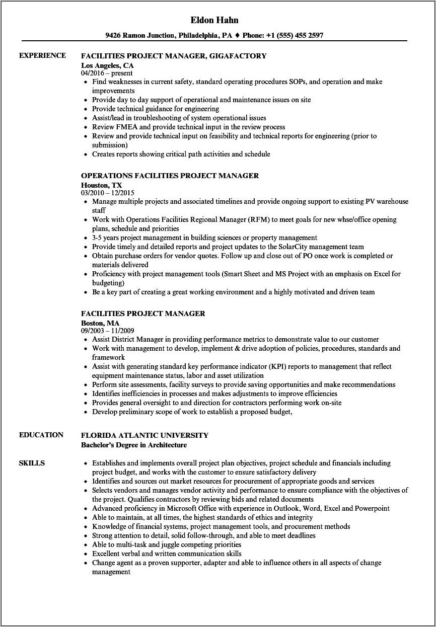 Custom Home Project Manager Resume