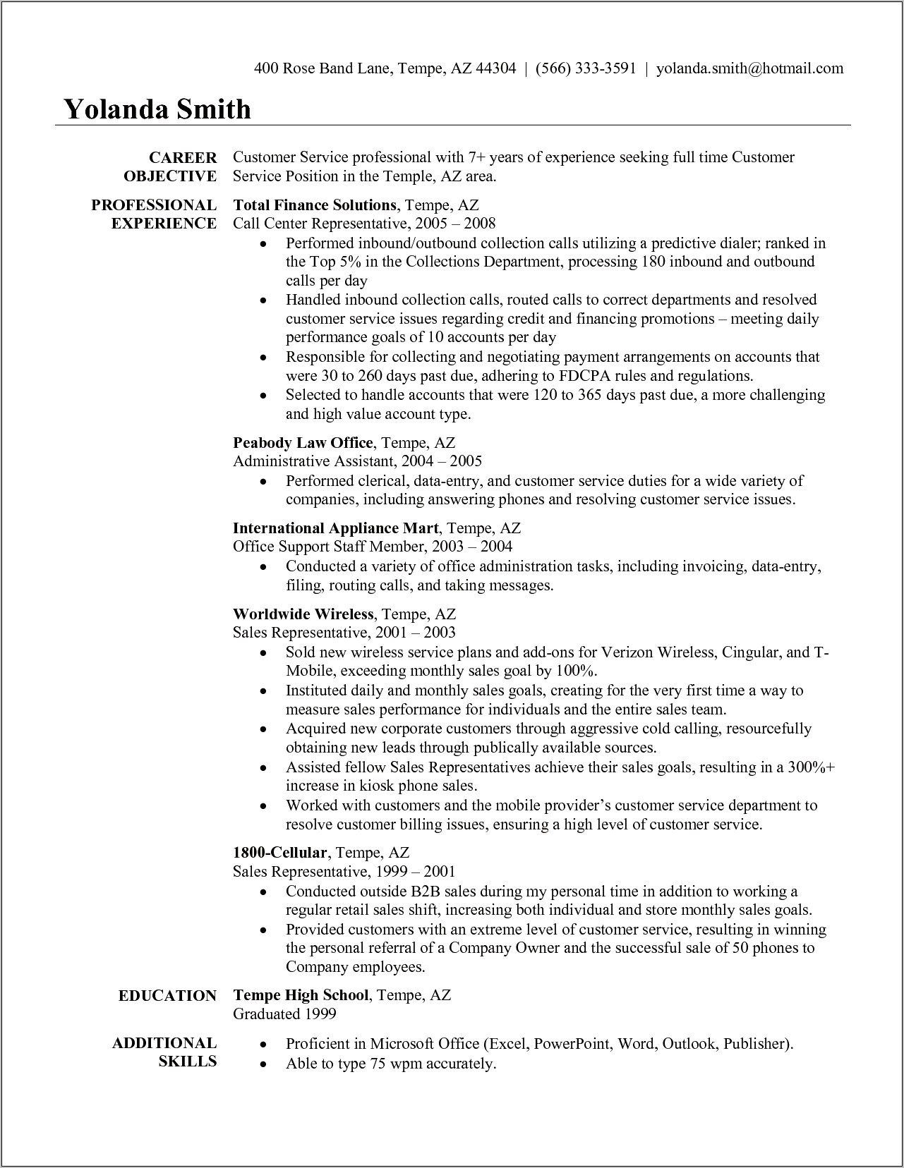 Customer Service Entry Level Resume Examples