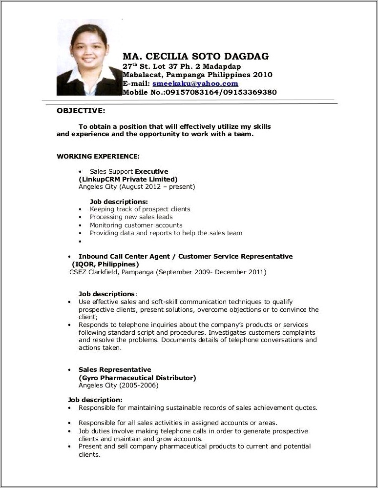 Customer Service Executive Job Description For Resume