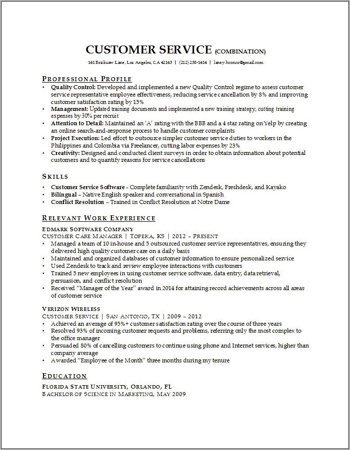 Customer Service Experience Resume Free Template