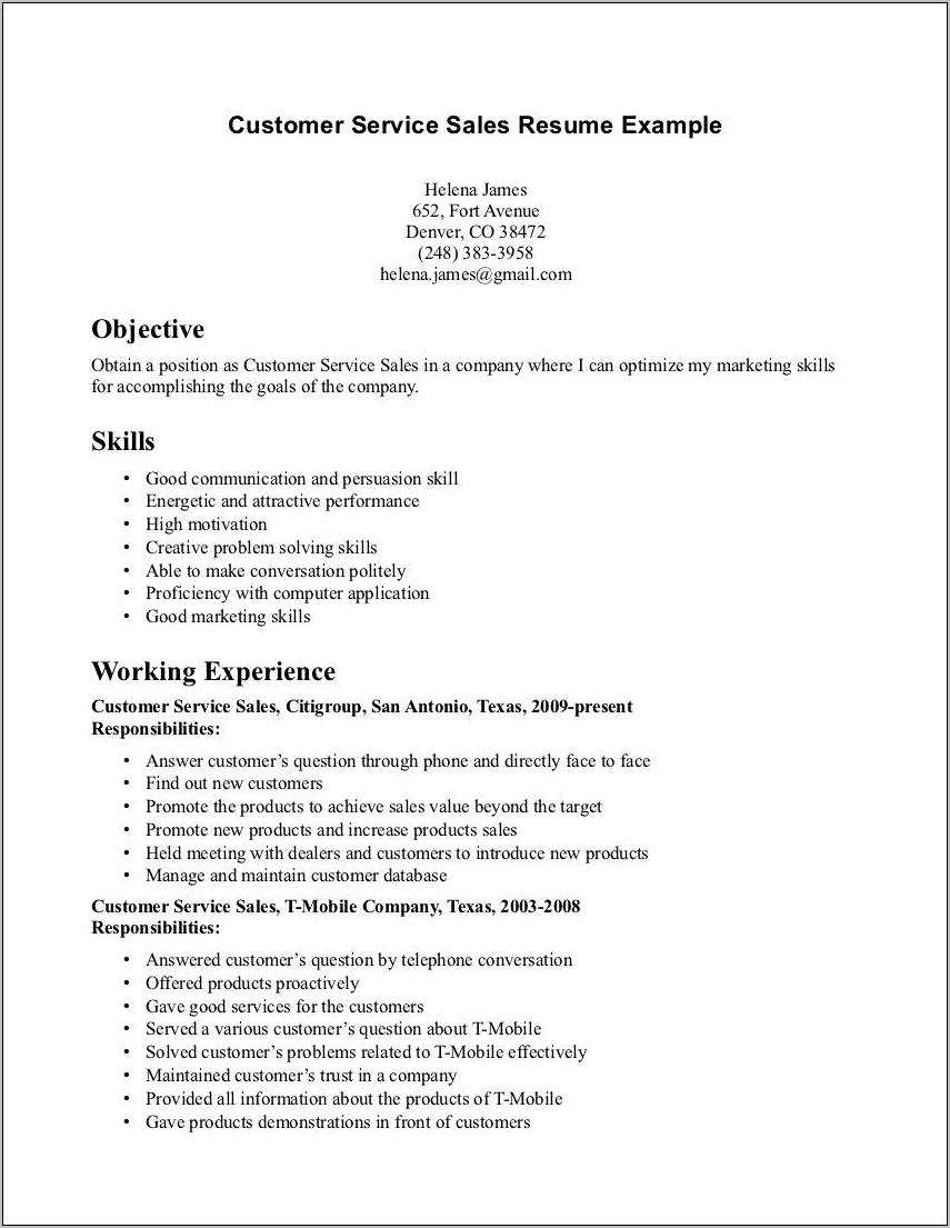 Customer Service Job Description For Resume Objective
