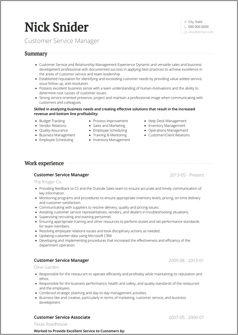 Customer Service Lead Management Resume