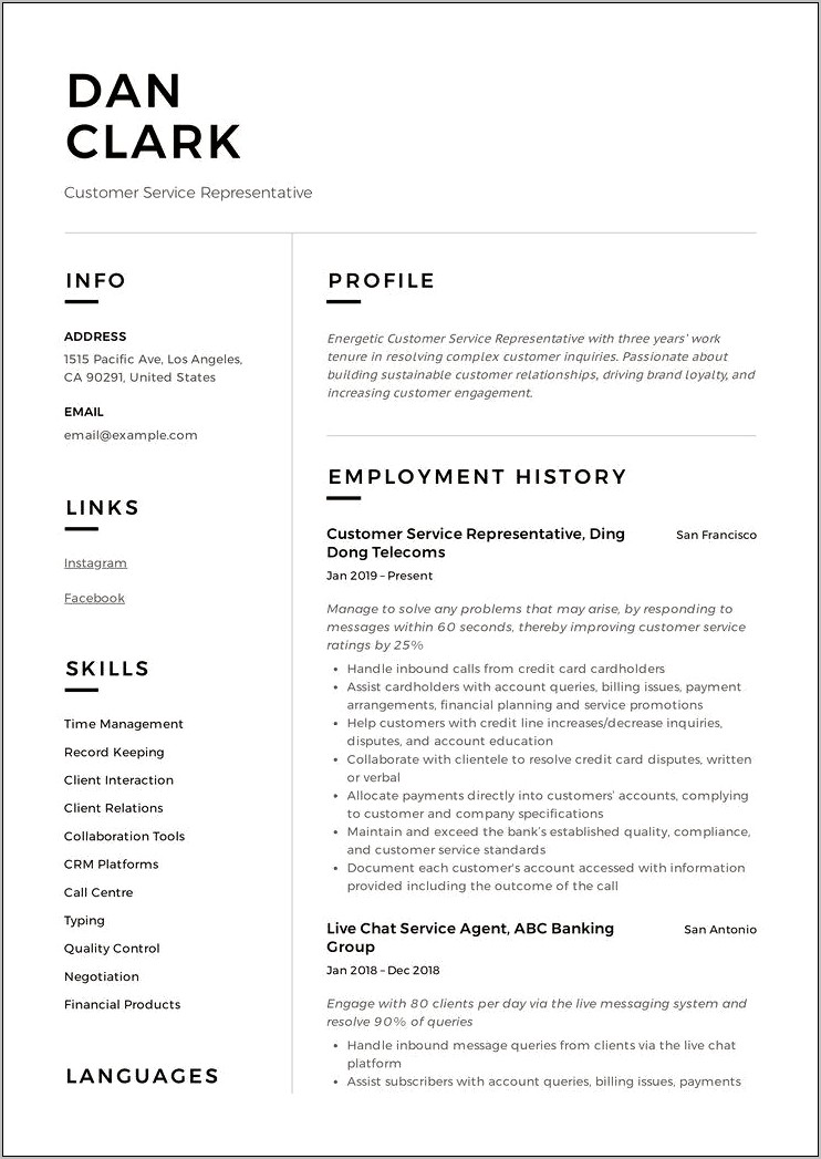Customer Service List Of Skills Resume