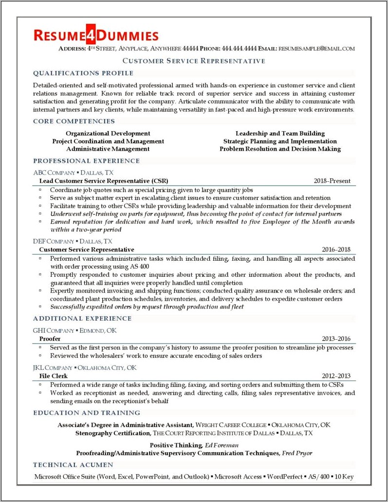Customer Service Qualifications For Resume Examples
