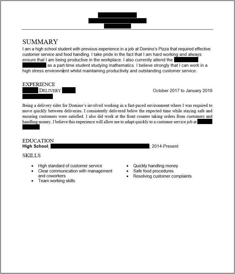Customer Service Rep Job Description Dominos Resume